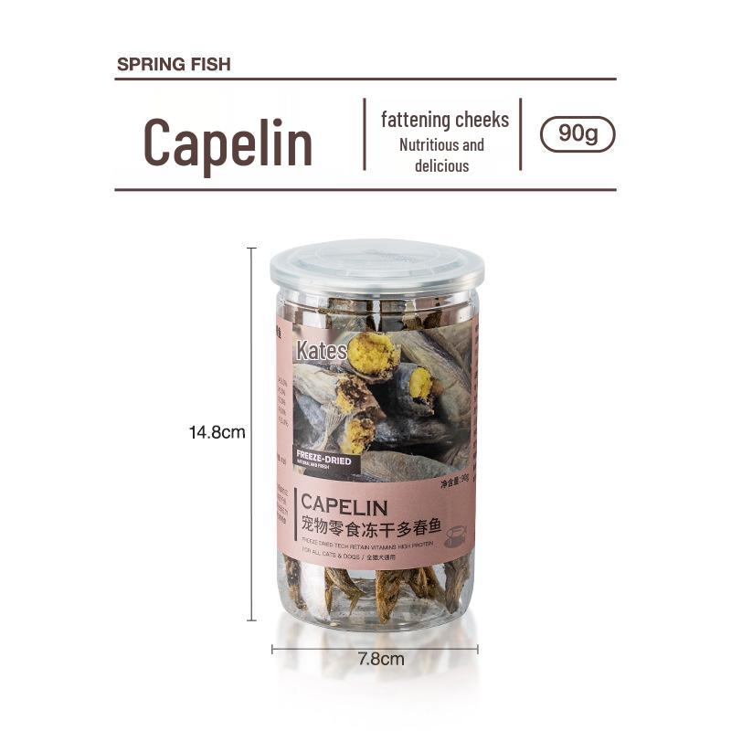 

Pet Freeze-Dried Capelin & Roe Jerky: Cat & Dog Coat, Teeth & Face Care Snacks