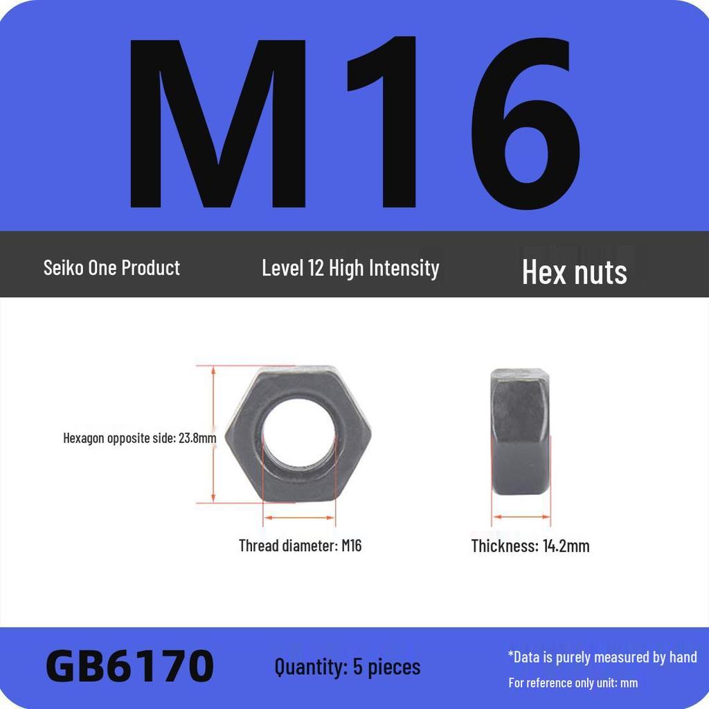 Black Galvanized Nickel-Plated Iron Hex Nut Screw Cap, GB Grades 4.8/8.8/12.9, Sizes M4/M5/M6/M8