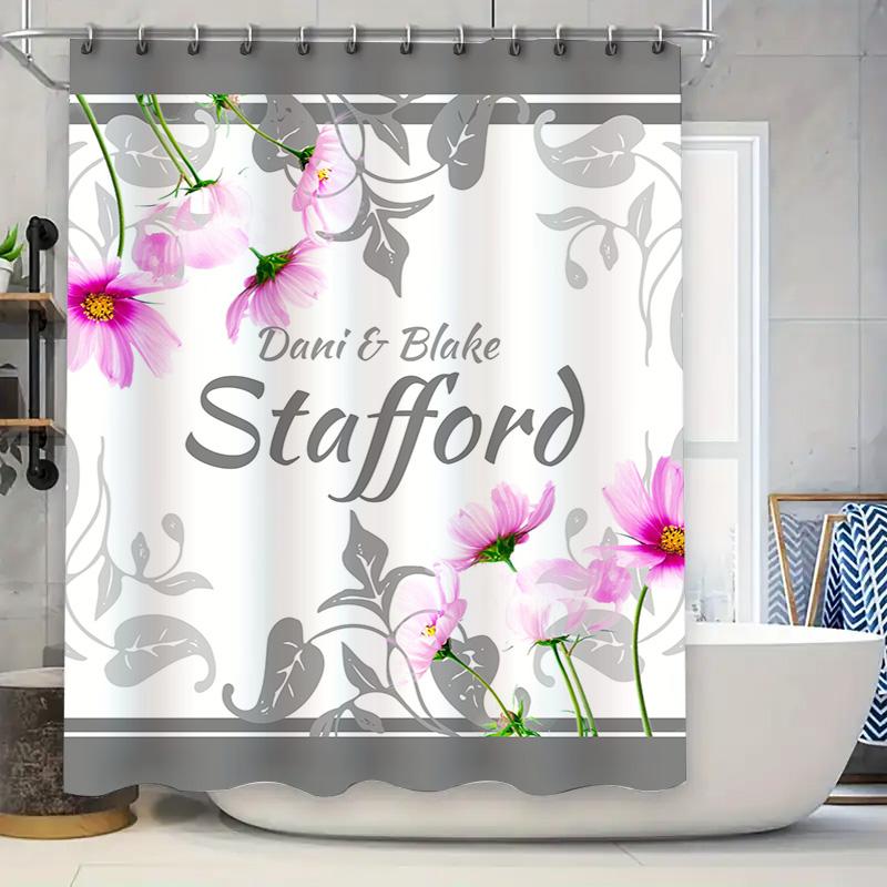

White Cactus Print Shower Curtain With Blue Trim Pink White Bath Decor For Bathroom Totes Home Collection 72X84 Inches W60H190(CM)-1 Pcs