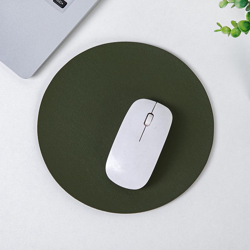 Round Leather Mouse Pad - Solid Color, Small Computer Desk Mat for Fresh Girls
