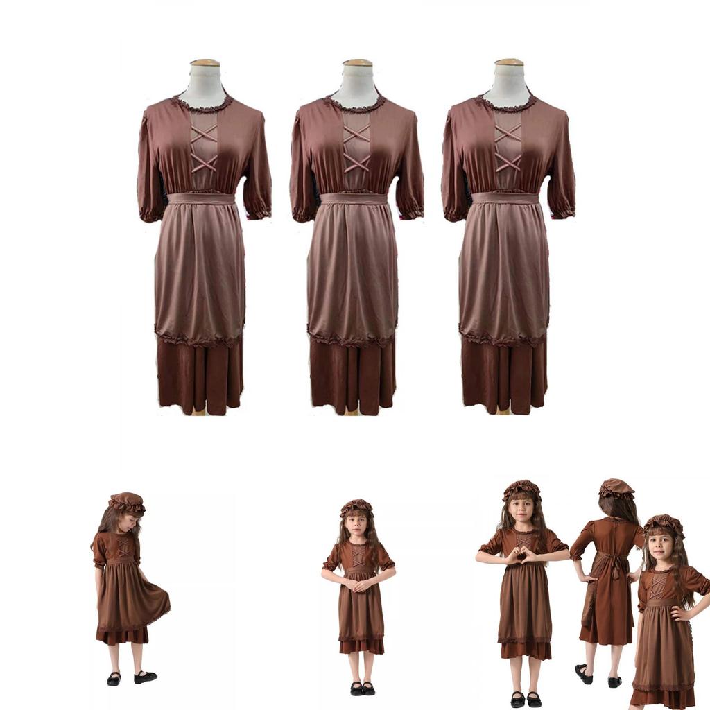 Medieval Peasant Costume For Children Adults With Polyester Fabric For Stage Play Performances