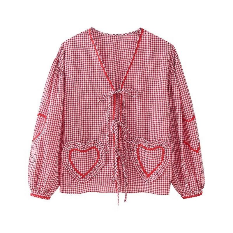 Spring and Autumn Women's Plus Size Shirt Fashion Casual Clash of Colours Checkered Shirt
