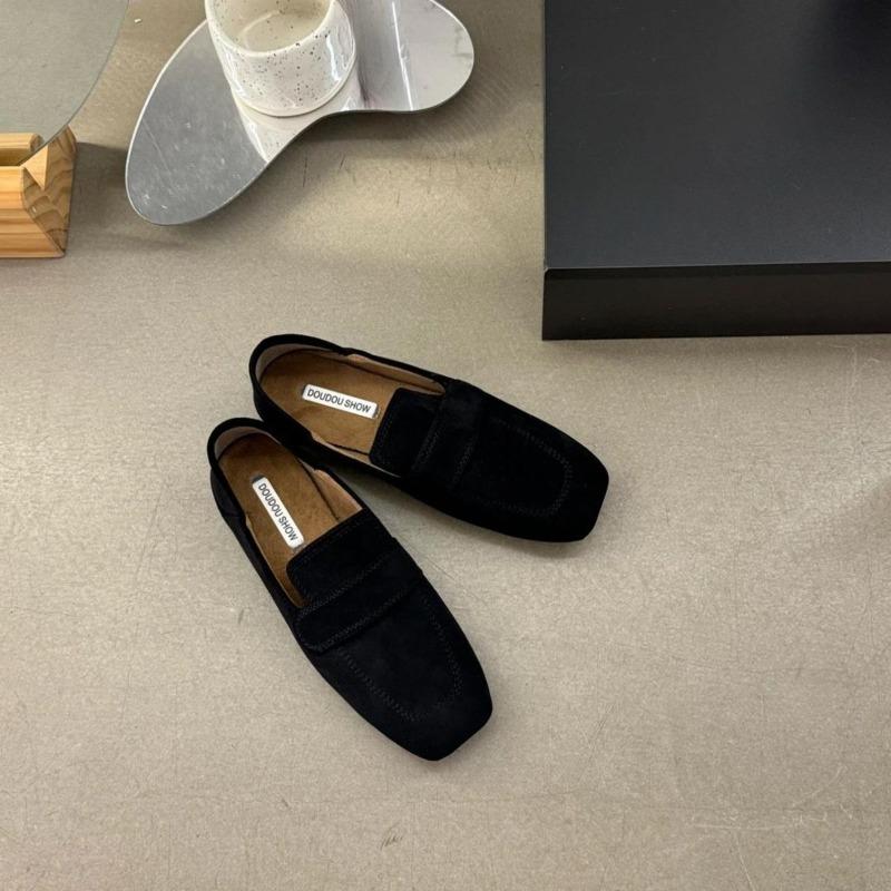 Single Shoe Square Toe Soft Leather Casual Fashionable Niche Leather Shoes Deep Toe Shoes 35