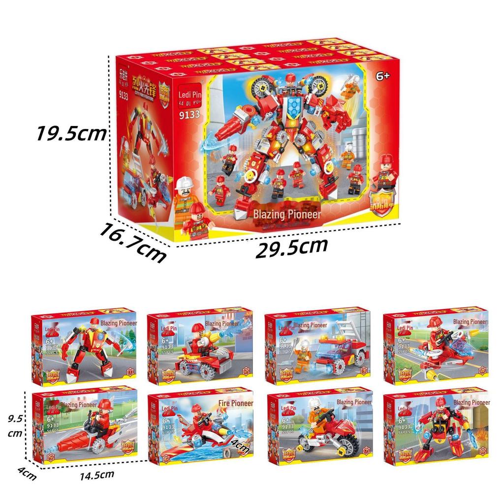 8-in-1 Fire Fighting Robot Building Set for Kids - Compatible with LEGO, Educational Toy