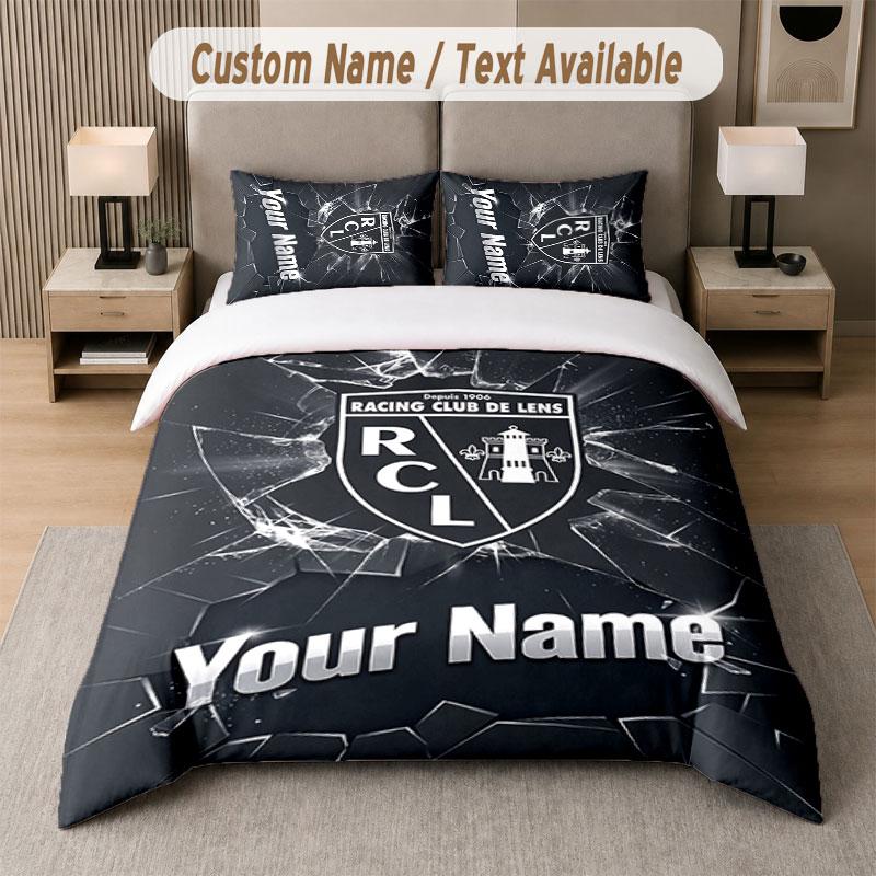 Custom Bedding Set Racing Club De Lens Pattern, Print Name Text 1 Duvet Cover Plus 2 Pillowcases Home Textile