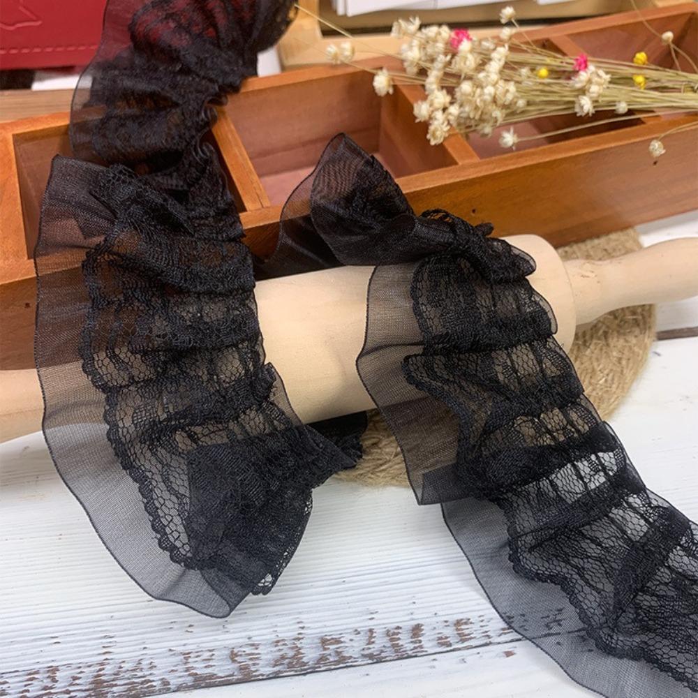 5CM Wide Pleated Lace Trim Double Layers Ruffled Trim Fabric Dress Collar Cuffs Edge Decoration