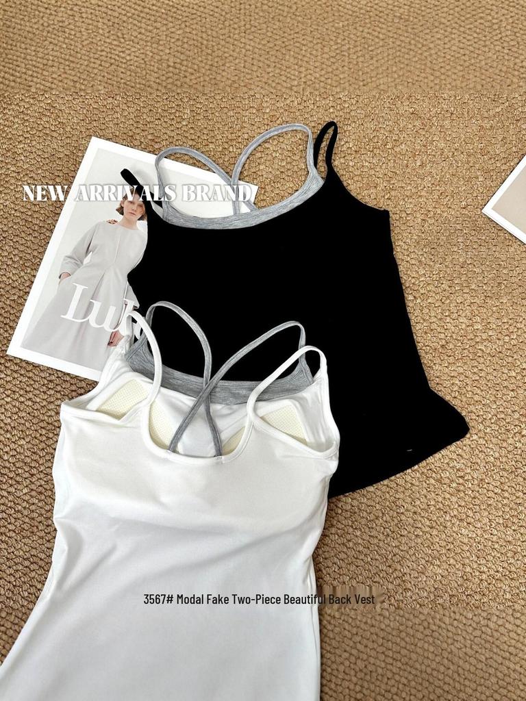 Modal Zweiteiliges Trägertanktop für Damen mit Brustpolstern - Schlankmachendes Würziges Lagenoberteil
