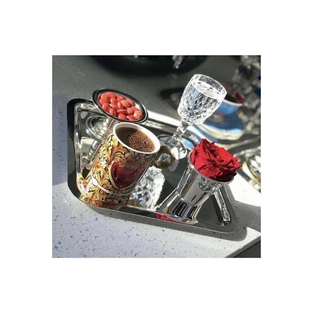 Tavă și farfurie de servire pătrată de lux din oțel inoxidabil de culoare argintie 6 bucăți - Tavă de prezentare 21x21cm