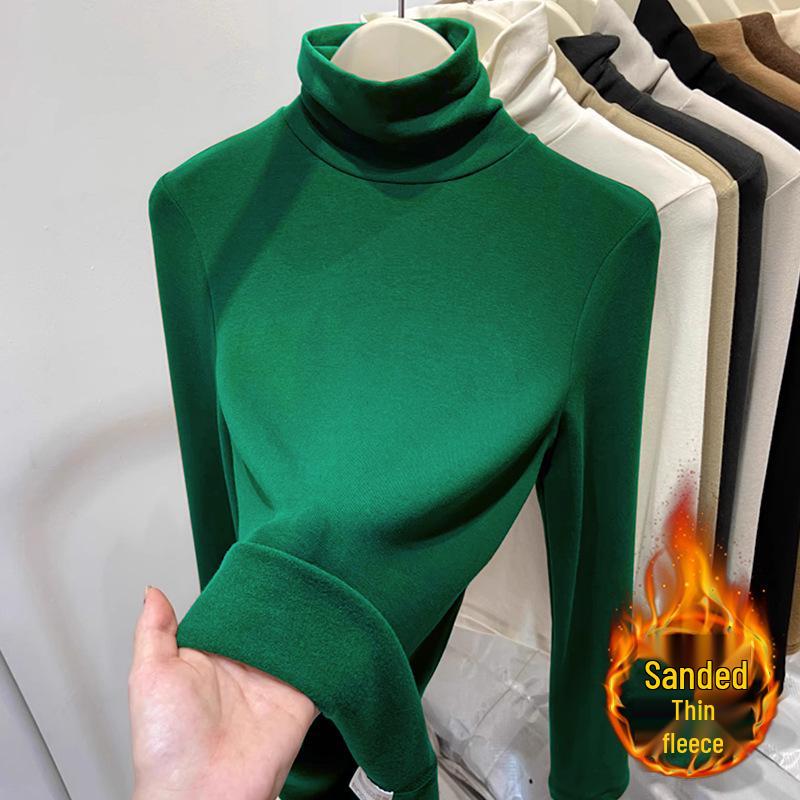 

Women s Fleece-Lined High-Neck Base Layer: Warm Brushed Roll-Neck Long-Sleeve T-Shirt for Autumn/Winter. XL глубокий/зелёный