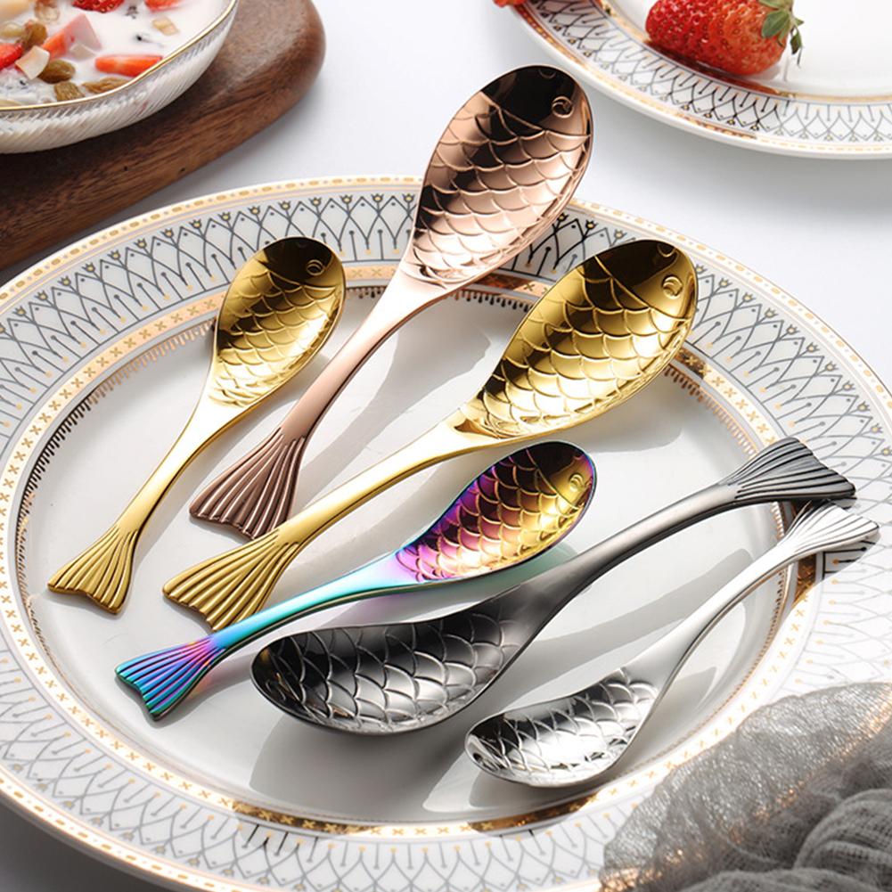 Food Grade Metal Dessert Spoon Unique Fish-Shaped Design Festive Holiday Buffets