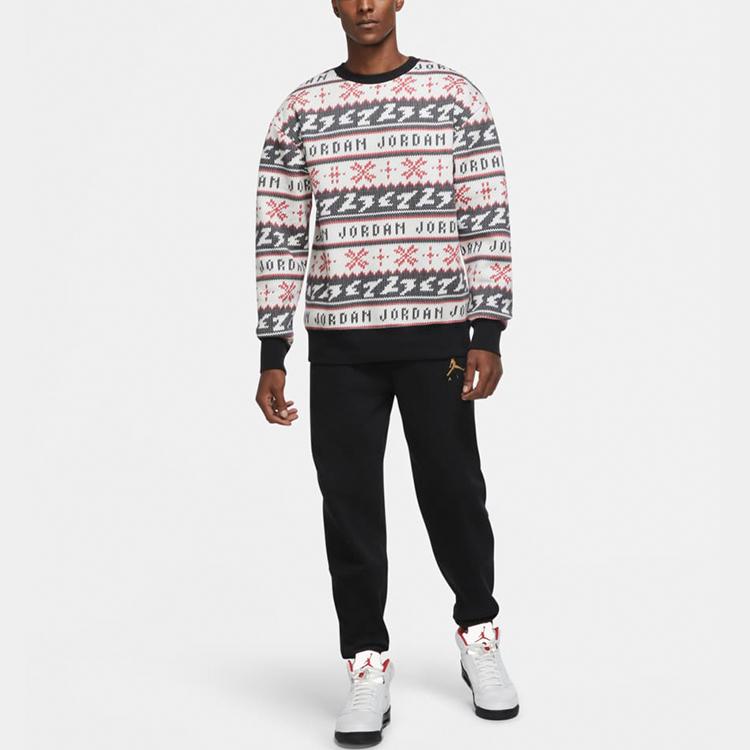 Jordan Jumpman Holiday Christmas Sweater Print Warm Comfortable Casual Crew Neck Sweatshirt Men Tops Black CT3460-010