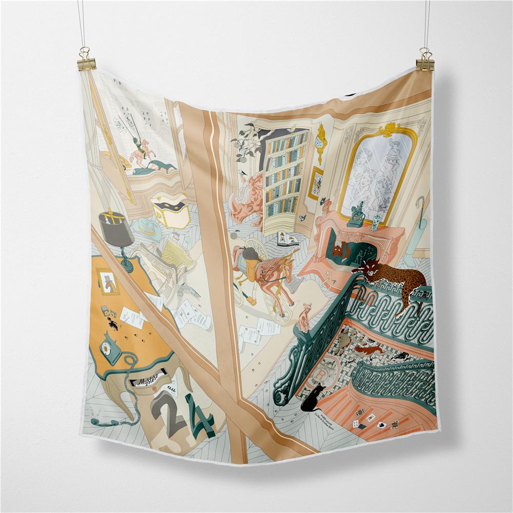 Twill Silk Scarf Woman Mystery of 24 Print Square Scarves Wraps Bandana Small Hijab Silk Foulards Tie Headband Neckerchief 53CM
