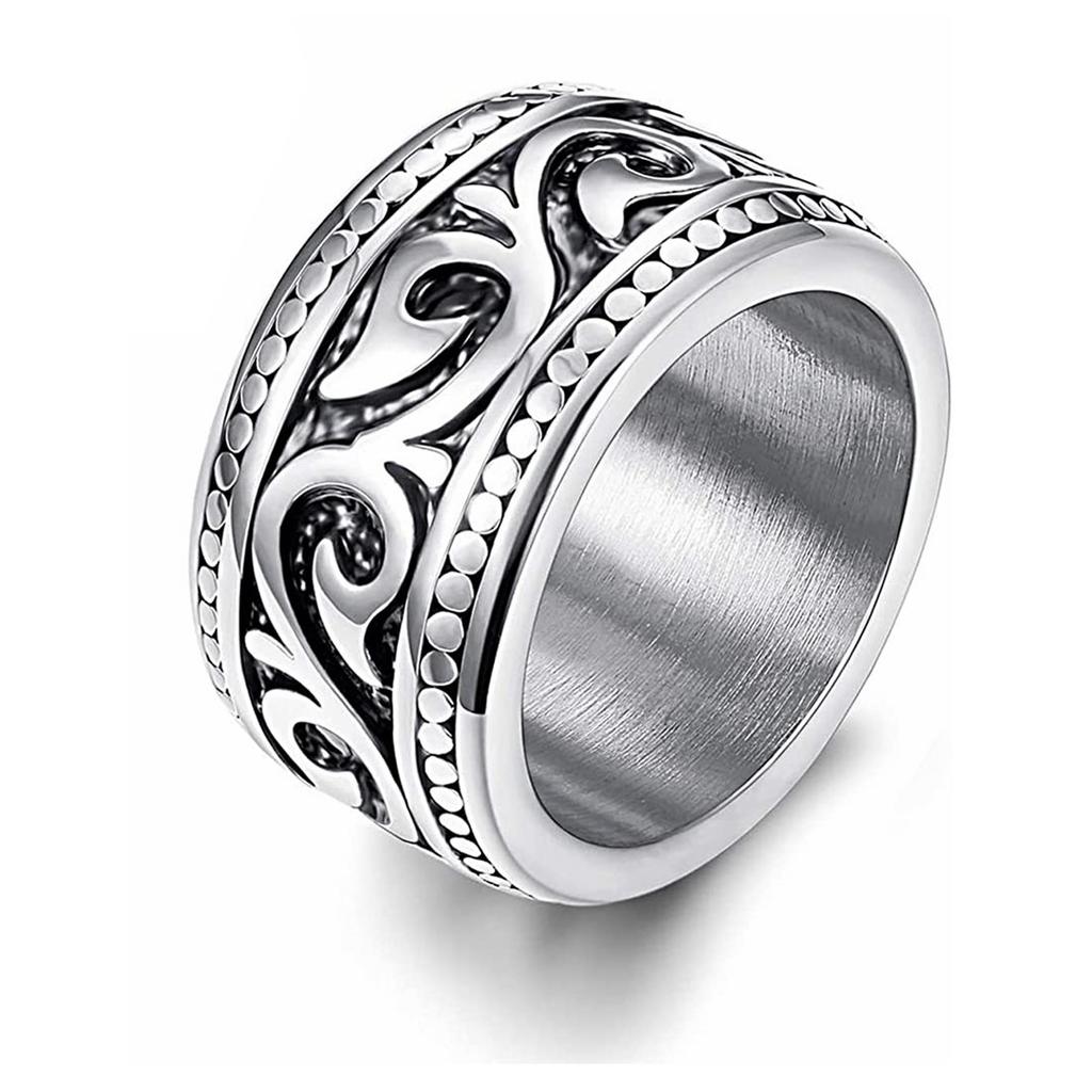 Bague tribale vintage usée à large bande en acier titane pour homme - Accessoire personnalisé