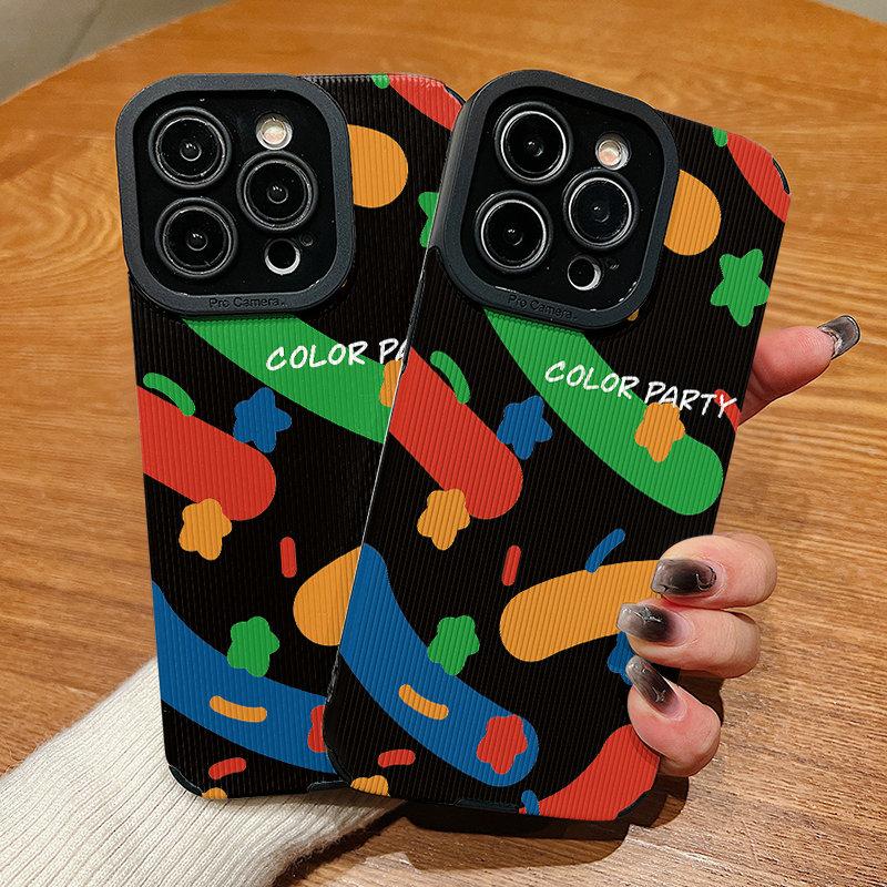 Vertical Leather Shell Color Party Printed Patterned Shockproof Soft Silicone Case with Camera Lens Full Protection for IPhone Samsung