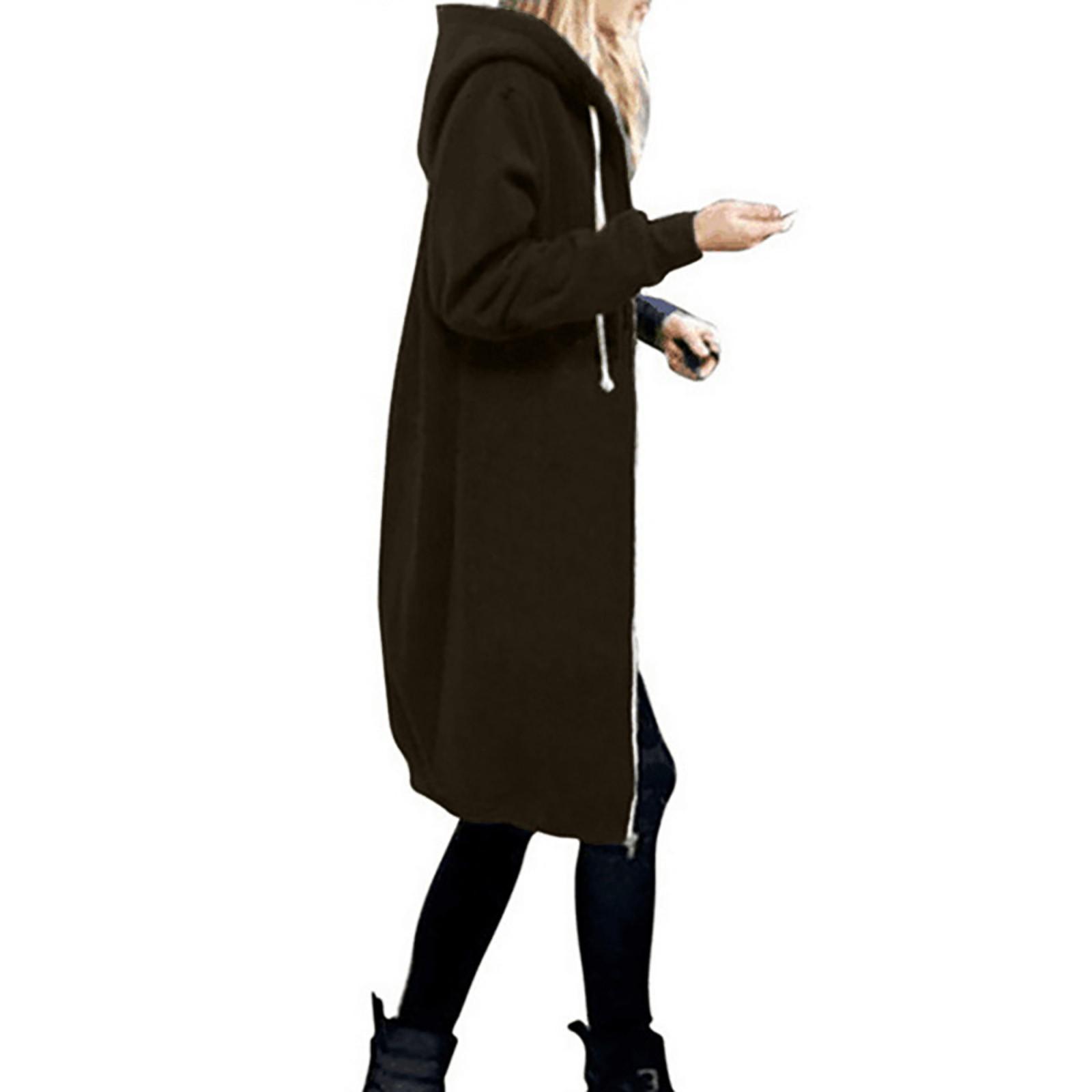 

Women Warm Zipper Open Hoodies Sweatshirt Long Coat Jacket Tops Outwear XXXXXL кавовий