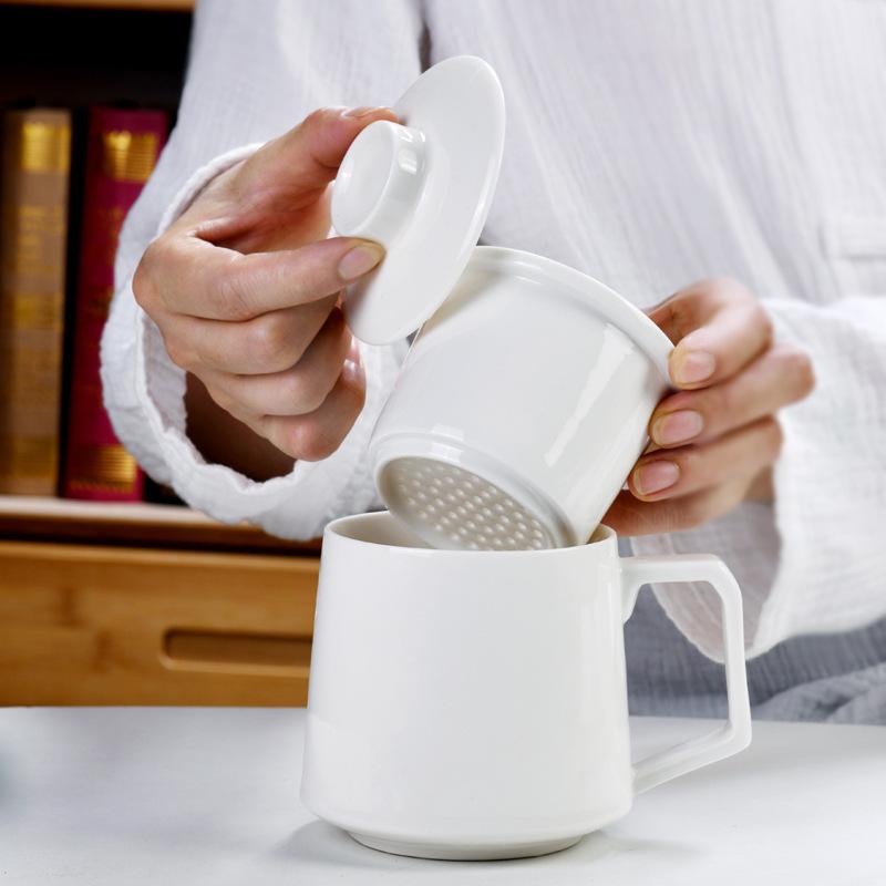 Ceramic Water Cup Teacup With Lid Office Cup Gift Box White Porcelain Cup With Filter Liner Gift