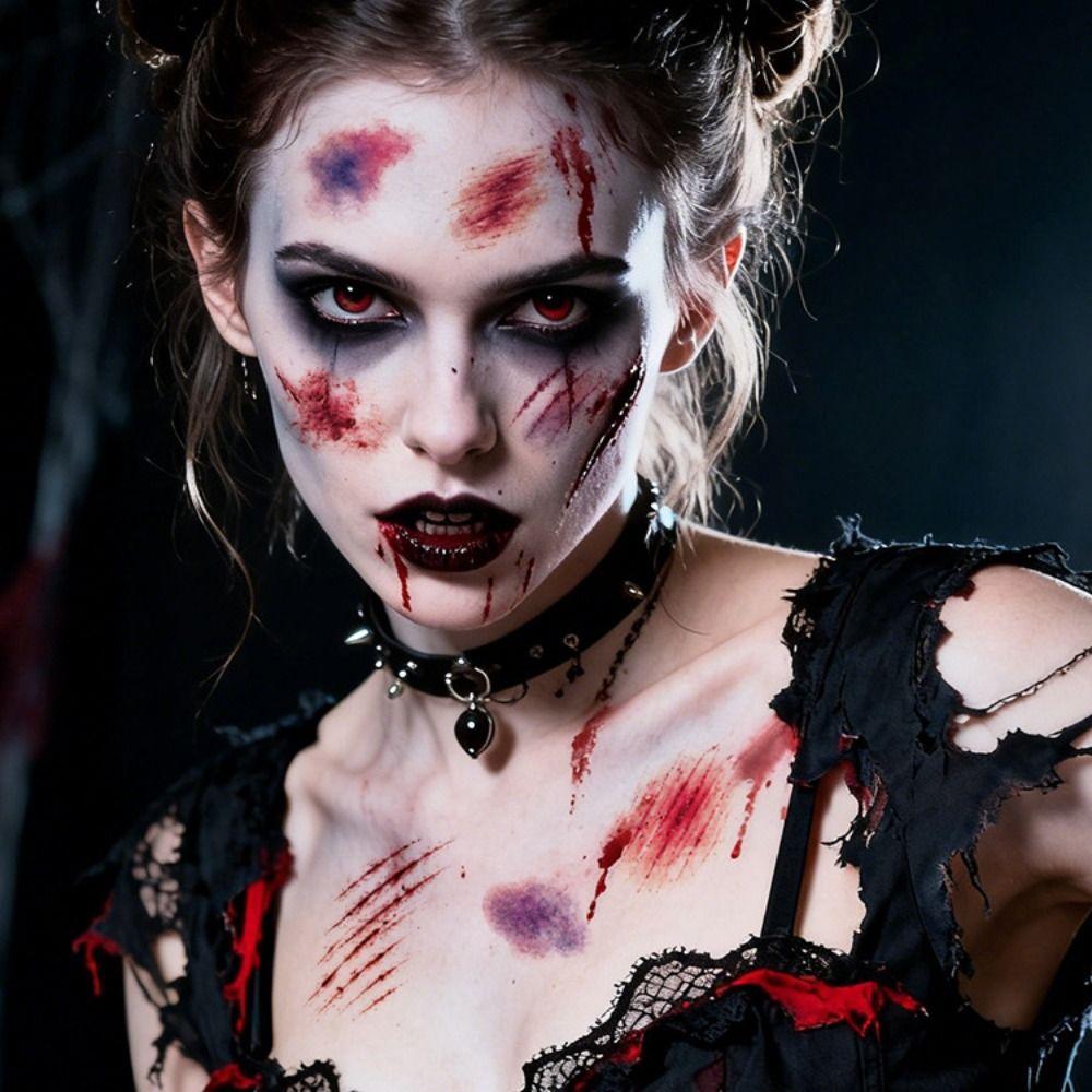 10 Sheets Waterproof Halloween Tattoo Sticker Scary Bloodiness Temporary Bruise Stickers Women Men