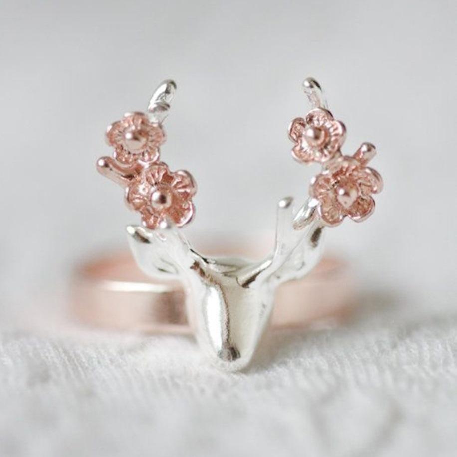 

SanJie Two-Color Deer Ring: European & American Christmas Gift, Copper-Plated Rose Gold Jewelry Size 8