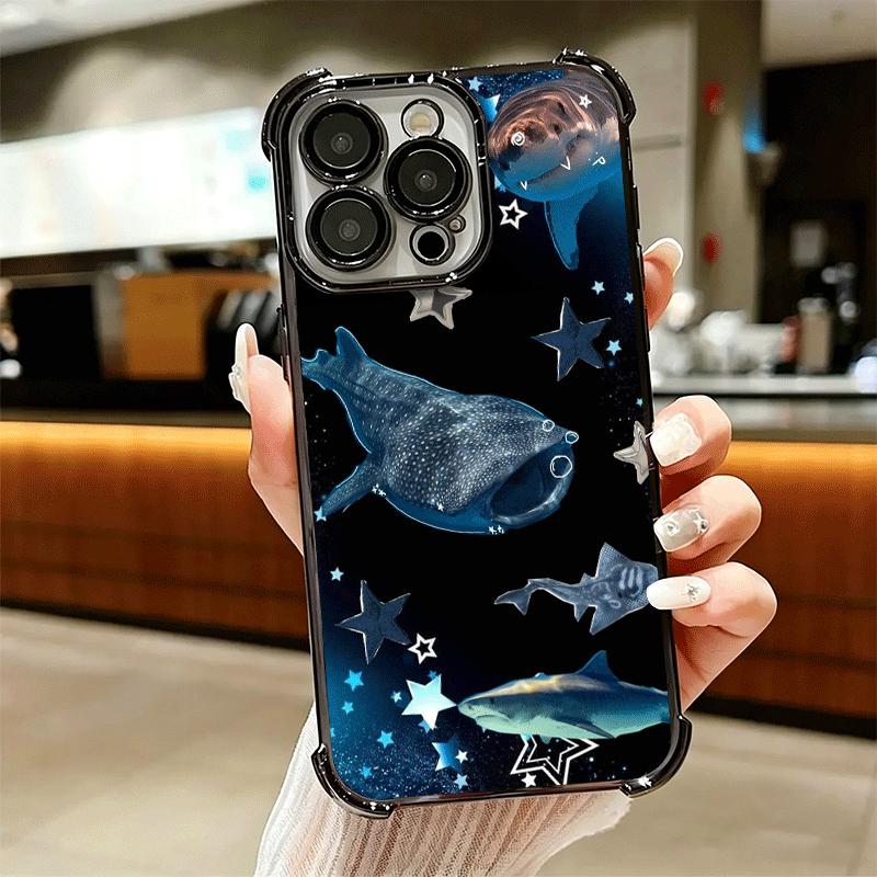 Ocean Whale Shark Soft Phone Case For iPhone 15 16 17 Air 14 Pro Max 16E Plus 13 12 Mini Plating Anti-Fall Fundas