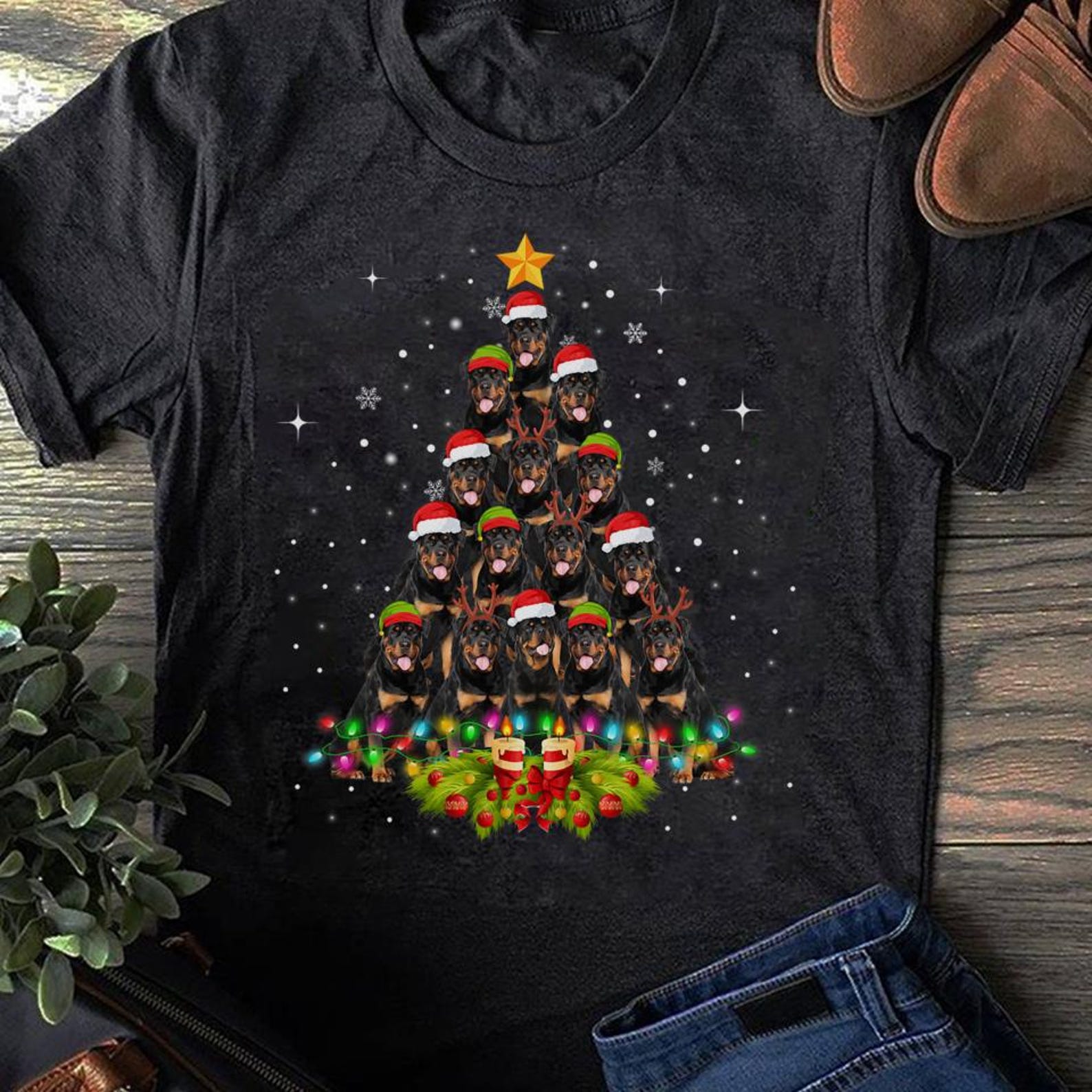 Rottweiler Dogs Tree Christmas Sweater Xmas Pet Animal Dog T-Shirt, Gift for Dog Lovers - Funny Dog - Rottweiler Lovers - Mother s Day S