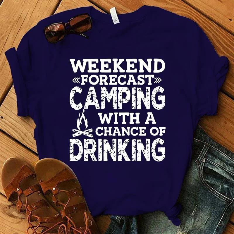 Women Fashion Summer T Shirts Camping Letter Print T-Shirts  Unisex Short Sleeve Graphic Tee Casual T Shirts Tops