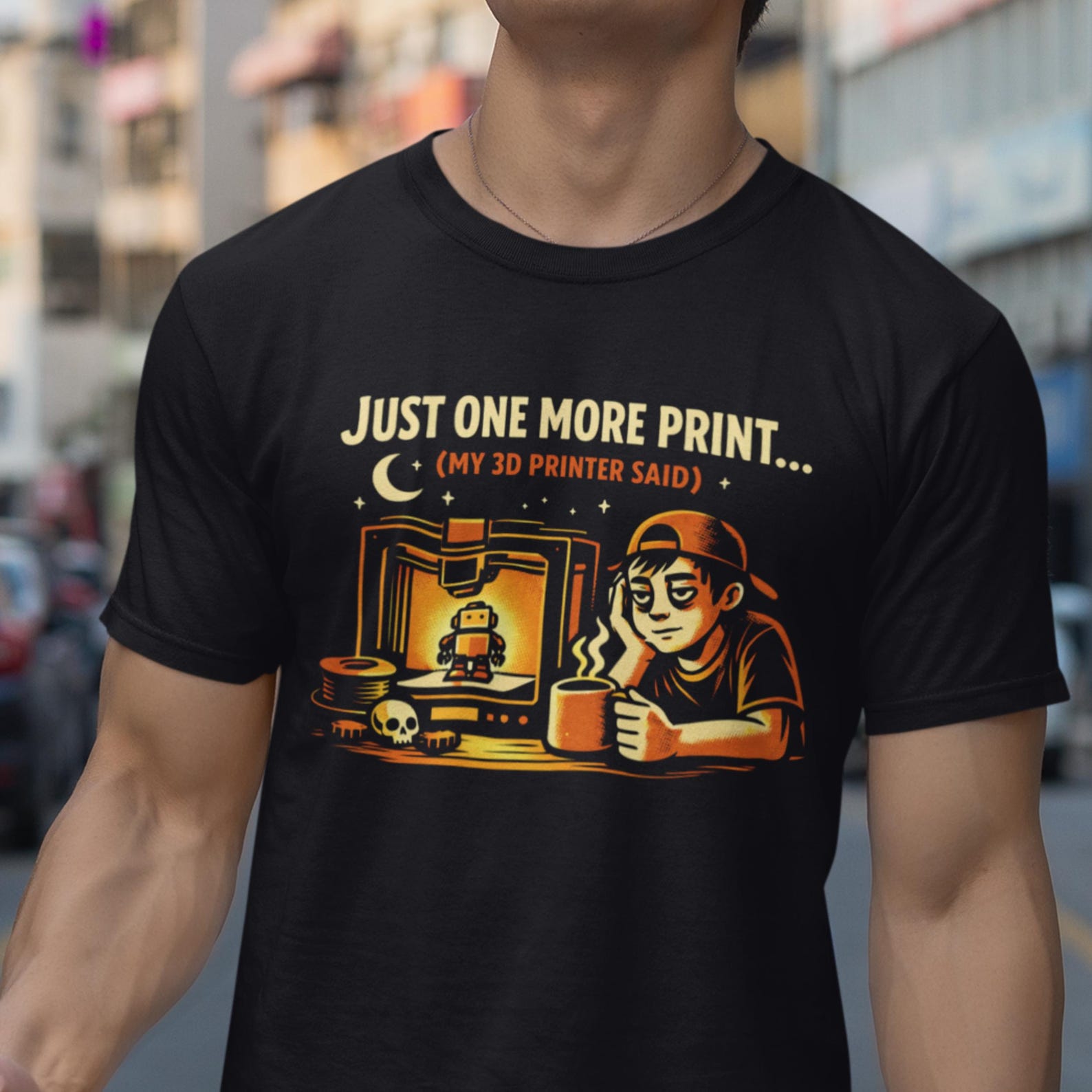 3D Printer T-Shirt, Just One More Print Humor, Maker Hobbyist Tee M