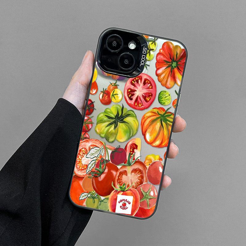 

Lovely Red Tomato Pattern Laser Phone Case For iPhone 16 15 14 Pro Max Plus 17 Pro Max Air 13 12 Mini 11 Pro Max Shockproof Case iPhone 13 mini