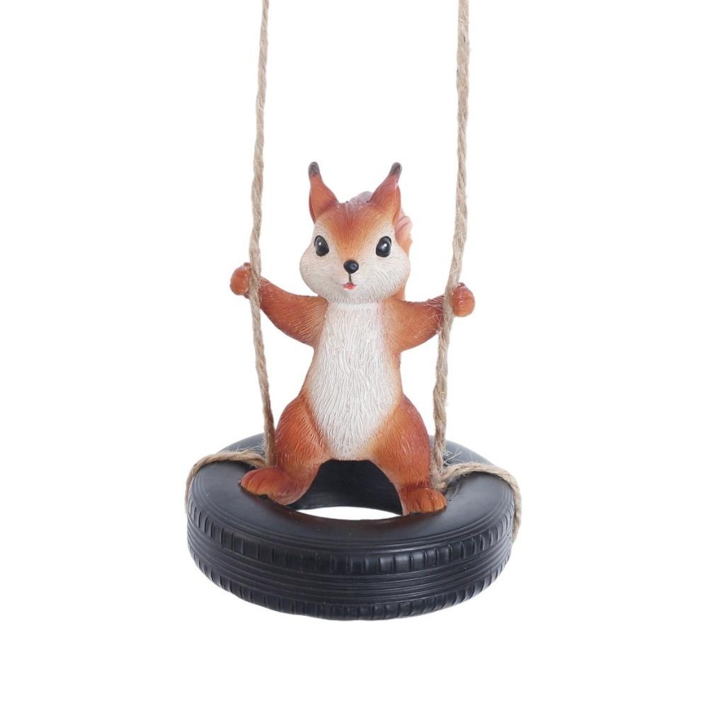 Lifelike Squirrel Tire Swing Hanging Squirrel Statue Ornament Resin Squirrel Figurine Garden Decor 3.86x3.66x3.07 in