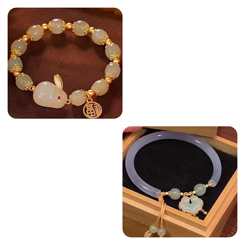 Rabbit Bracelet Pendant Round Beaded Bracelet Adjustable Vintage Beads Bracelets Chinese Style Vintage Hand Ornaments Jewelry