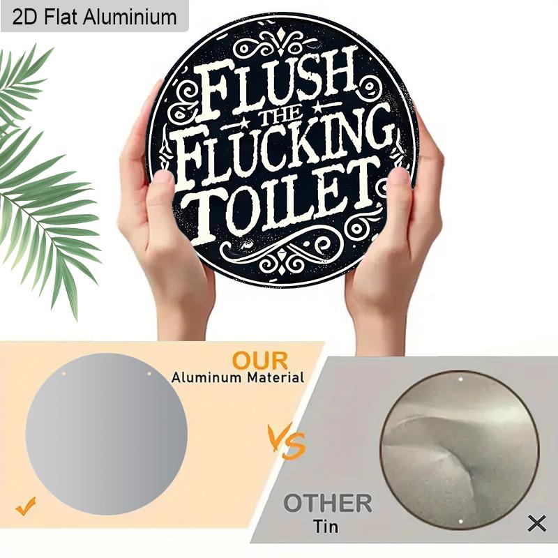 2D Flat 1pc Humorous Bathroom Aluminium Hanging Plaque, "Flush The Flucking Toilet" Lettering Sign, Bathroom Restroom Decor, Powder Room Decor, Funny