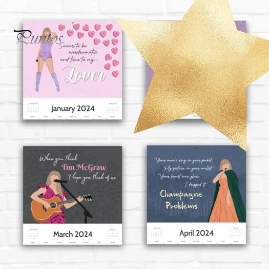 Eras T-our Nástěnný kalendář na rok 2024 2024 Obal hudebního alba Plakát Kalendář pro dívku Chlapec Dospívající Ložnice Nástěnná dekorace Dárek pro milovníky hudby