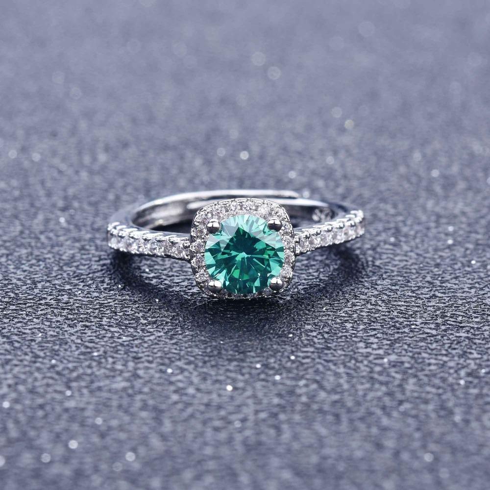Maldives Blue Green Moissanite Ring for Women Classic Square Cut Solitaire Engagement Ring