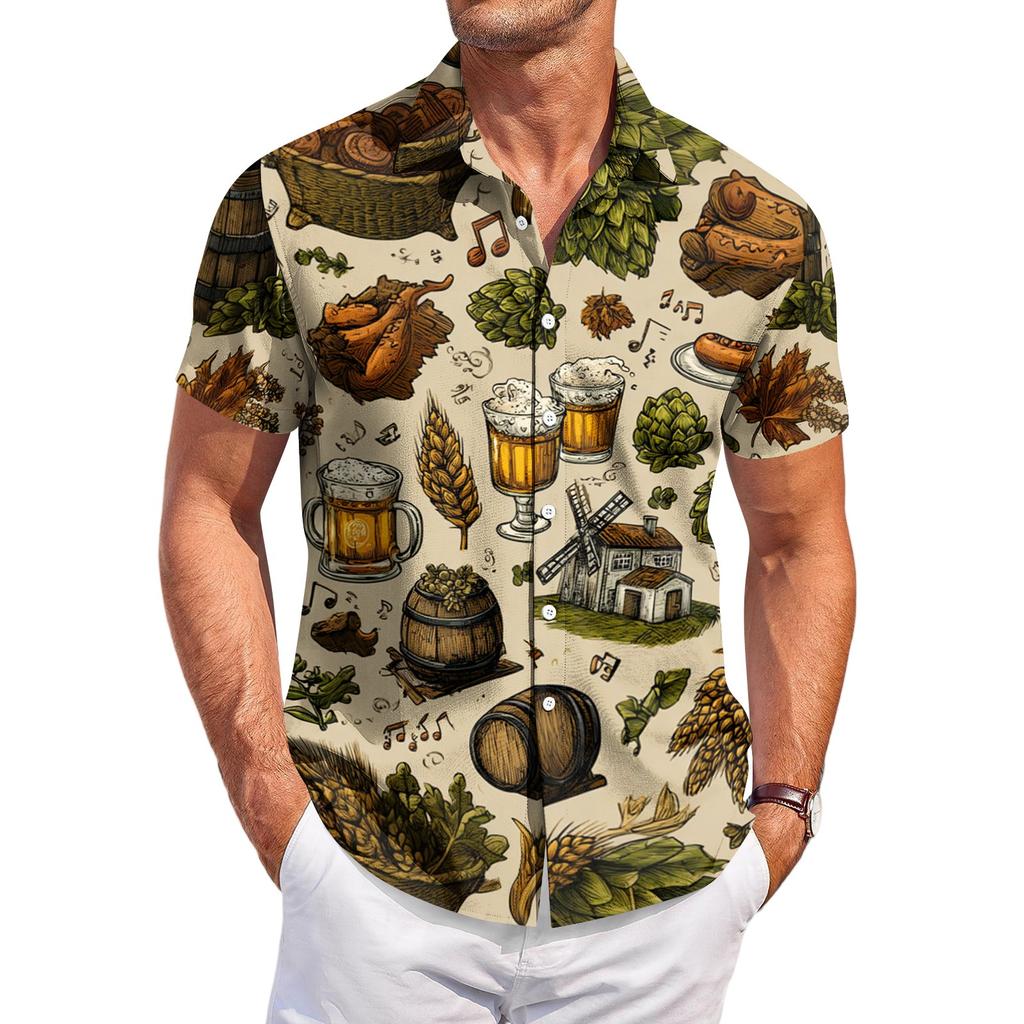 Men's Casual Short Sleeve Button Down Shirt with Mug Print Relaxed Fit Lightweight Top for Everyday Wear Festival
