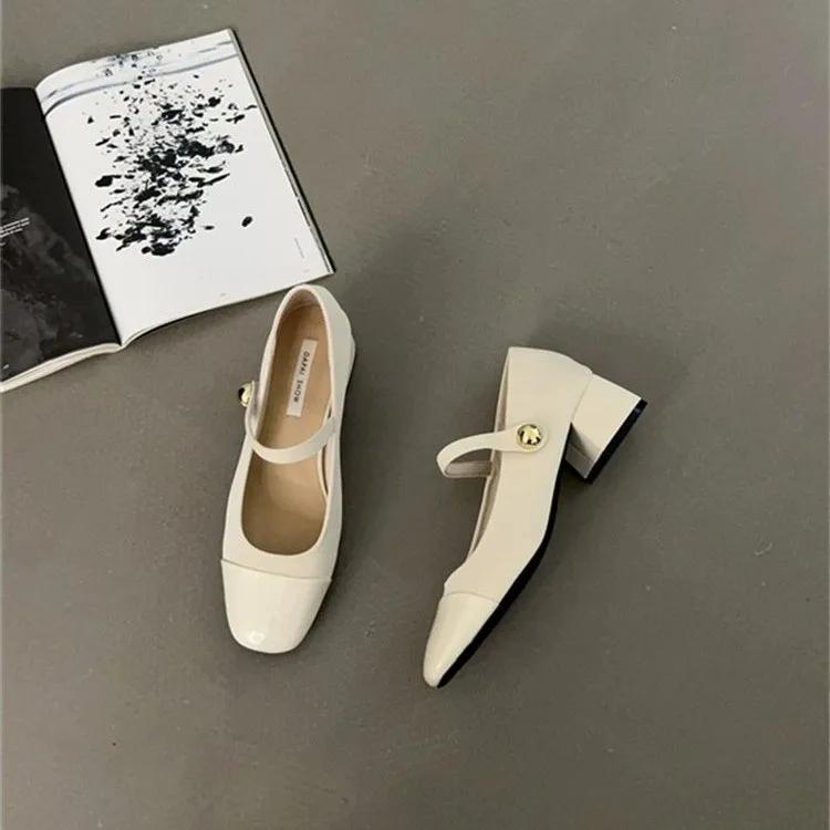 

Туфли Мэри Джейн на толстом каблуке, женские, новые весенние, вечерние, черные, квадратные, на среднем каблуке 35 бежевый