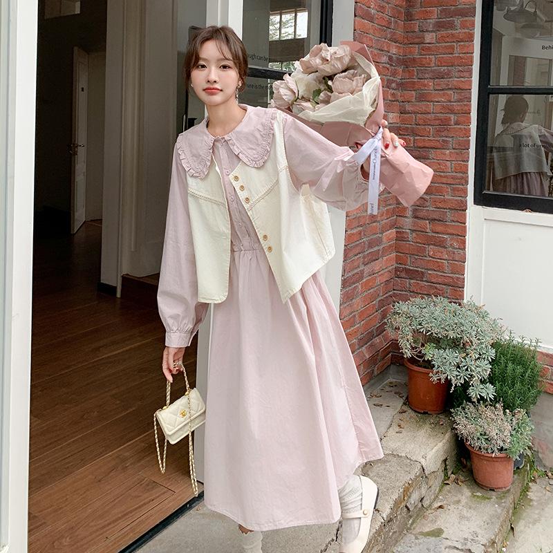 

Spring 2025 Women s Spliced High Waist Lapel Vest & Long Dress Set - AG2516 L (60-65 kg)