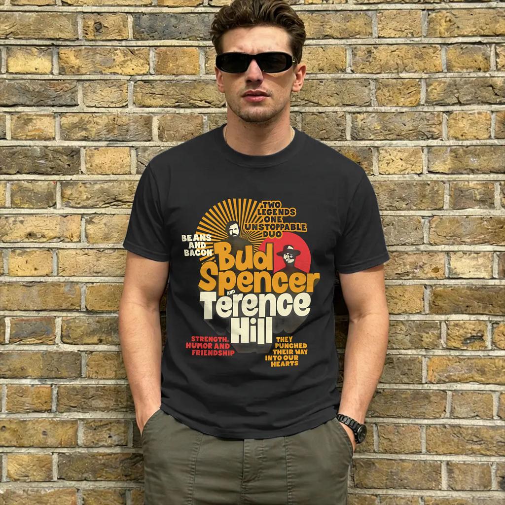 Bud Spencer and Terence Hill T Shirt Unisex Pure Cotton Crazy TShirt O Neck Tee Shirt Short Sleeve Clothes Plus Size