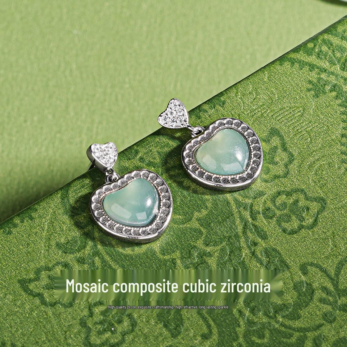 Tichiya S925 Sterling Silver Jade Heart Earrings - Elegant Chinese Style for Women S925 Silver