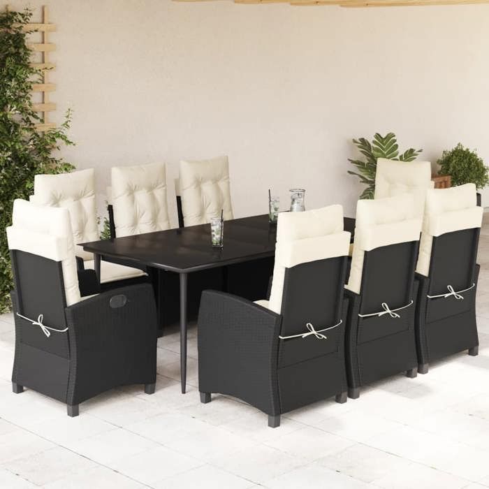 VidaXL Ensemble à Manger de Jardin avec Coussins 9 pcs, Table et Chaises avec Dossier Réglable, Meubles d'Extérieur, 3212731