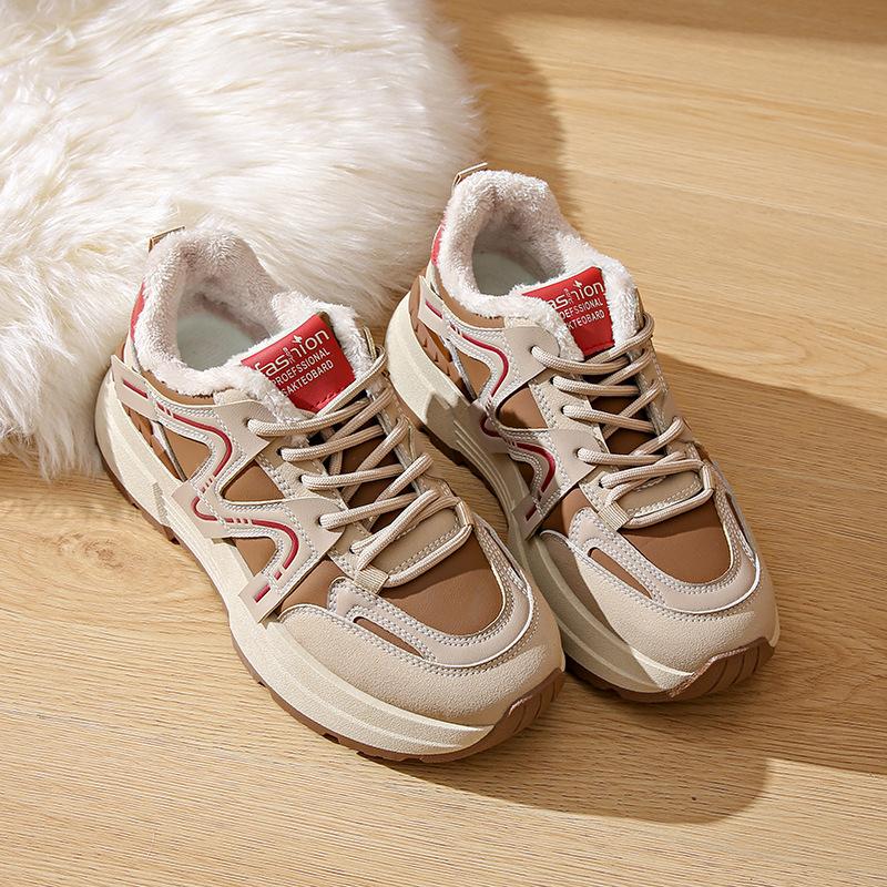 Internet celebrities thick-soled heightening casual shoes women's 2025 winter new velvet versatile sports shoes popular warm running shoes
