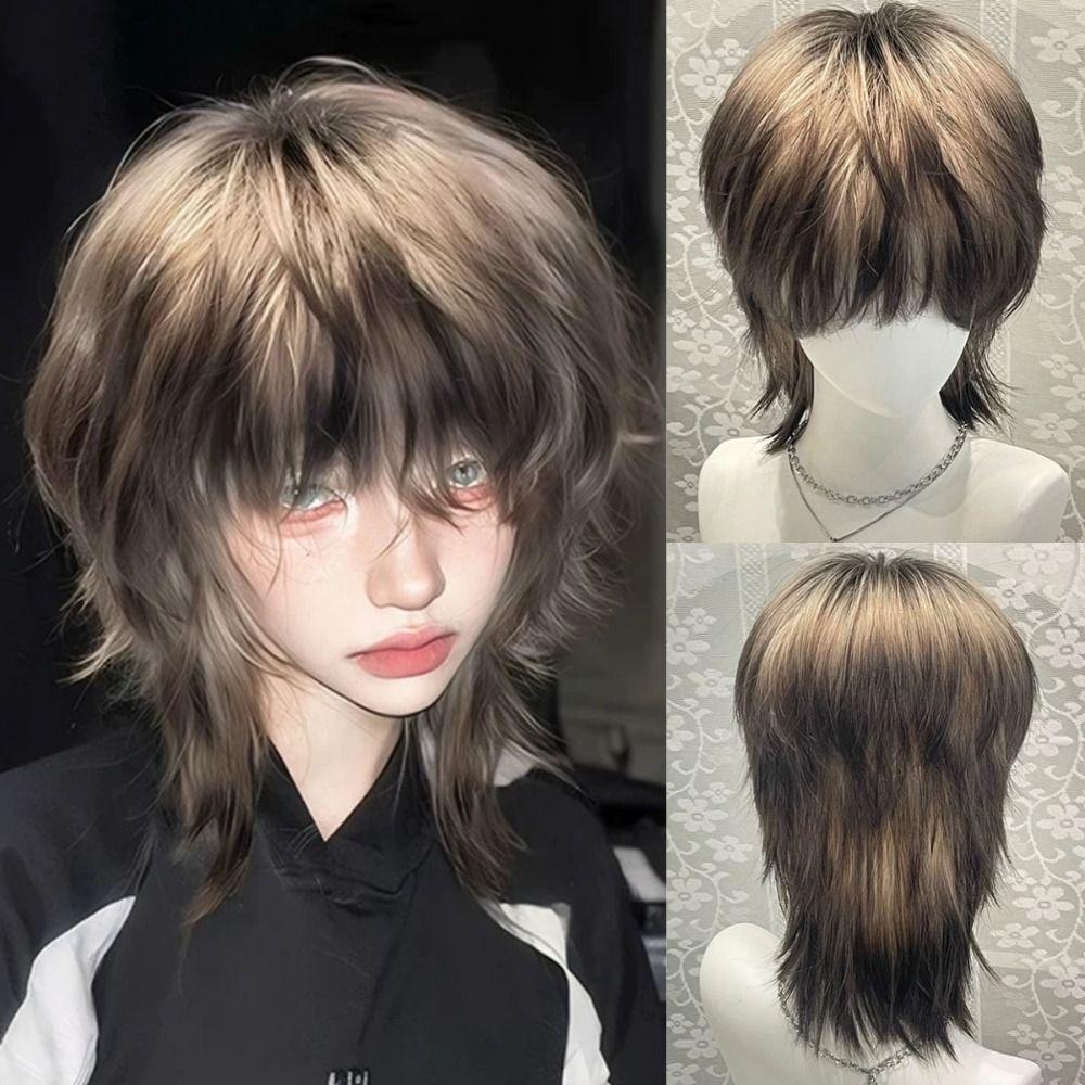 Handsome Anime Cos Wig Siamese Cat Short Gradient Hair Wolf-Tailed Mullet Head Wigs for Boys
