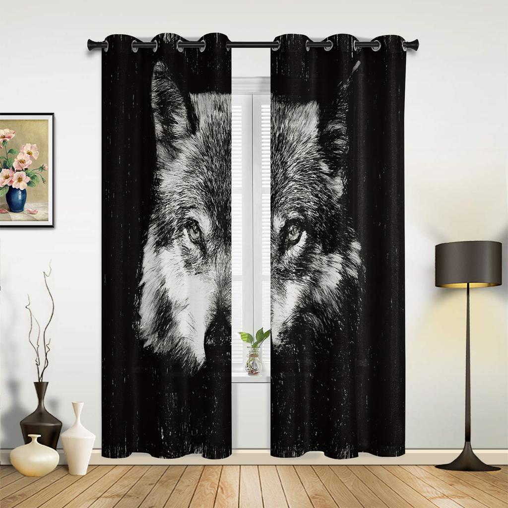 Wolf Animal Black White Luxury Curtains for Living Room Window Treatment Curtain for Bedroom Home Decor