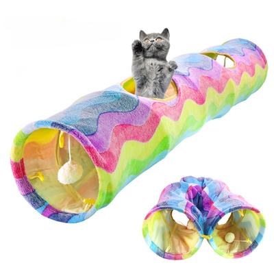 Flanella Arcobaleno Canale con Palline Giocattolo per Gatti Pieghevole Tunnel di Addestramento Tubo Tenda Gioco di Perforazione Buche di Coniglio Accessori per Gatti