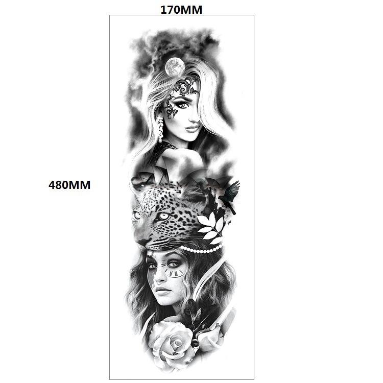 Lion Tiger Head Large Pattern Waterproof Full Arm Tattoo Sticker Flower Arm Large Pattern Water Transfer Wind Sticker