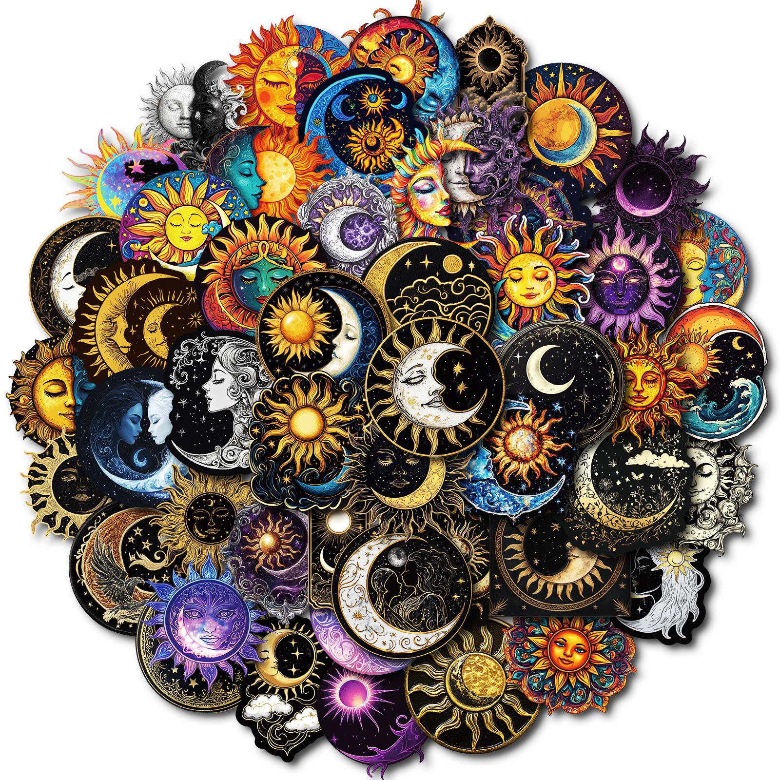 

50 черных художественных наклеек с луной и солнцем для мобильных телефонов, компьютеров, шлемов