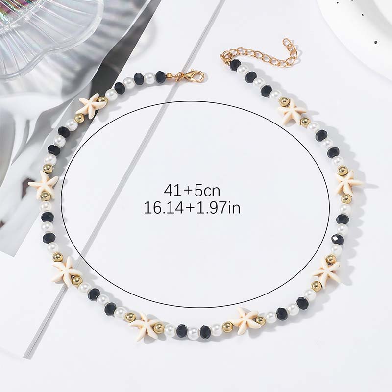 Bohemian Starfish Pearl Choker Necklace for Women Girl Fashion Creative Crystal Handmade Beaded Necklaces Beach Jewelry Gift