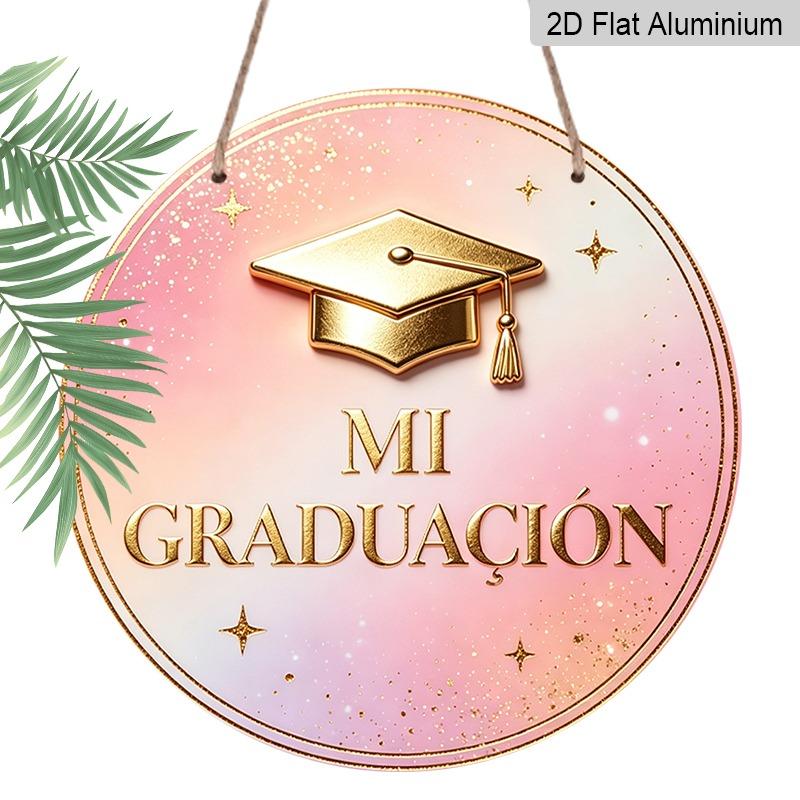 

2D Flat Aluminum Graduation-themed Wall Hanging Available in Various Sizes, with A Dreamy Light Luxury Pink and Gold Style A Perfect Choice for Home 7.87×7.87inch