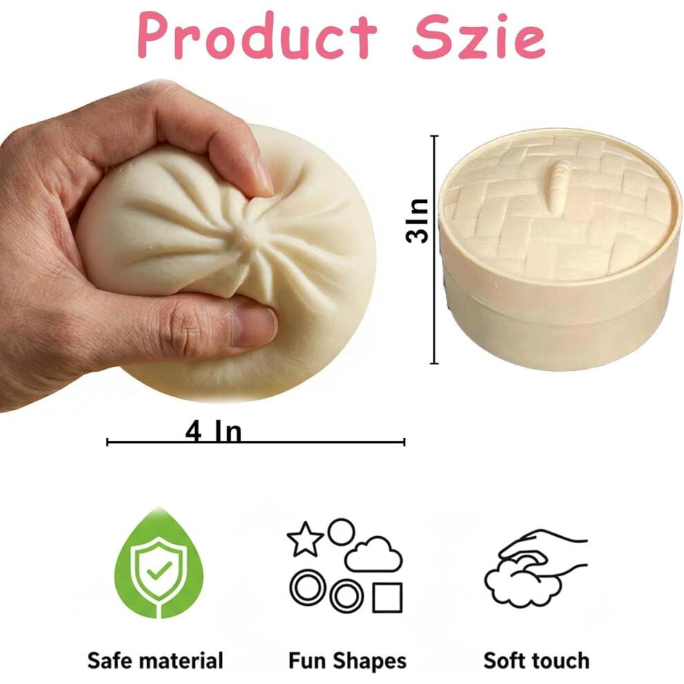 4" Giant Dumpling Squishy, Anxiety Relief Fidget Stress Ball, Rainbow Mystery Bun, Soft Squeeze Decompression Dough for Adults