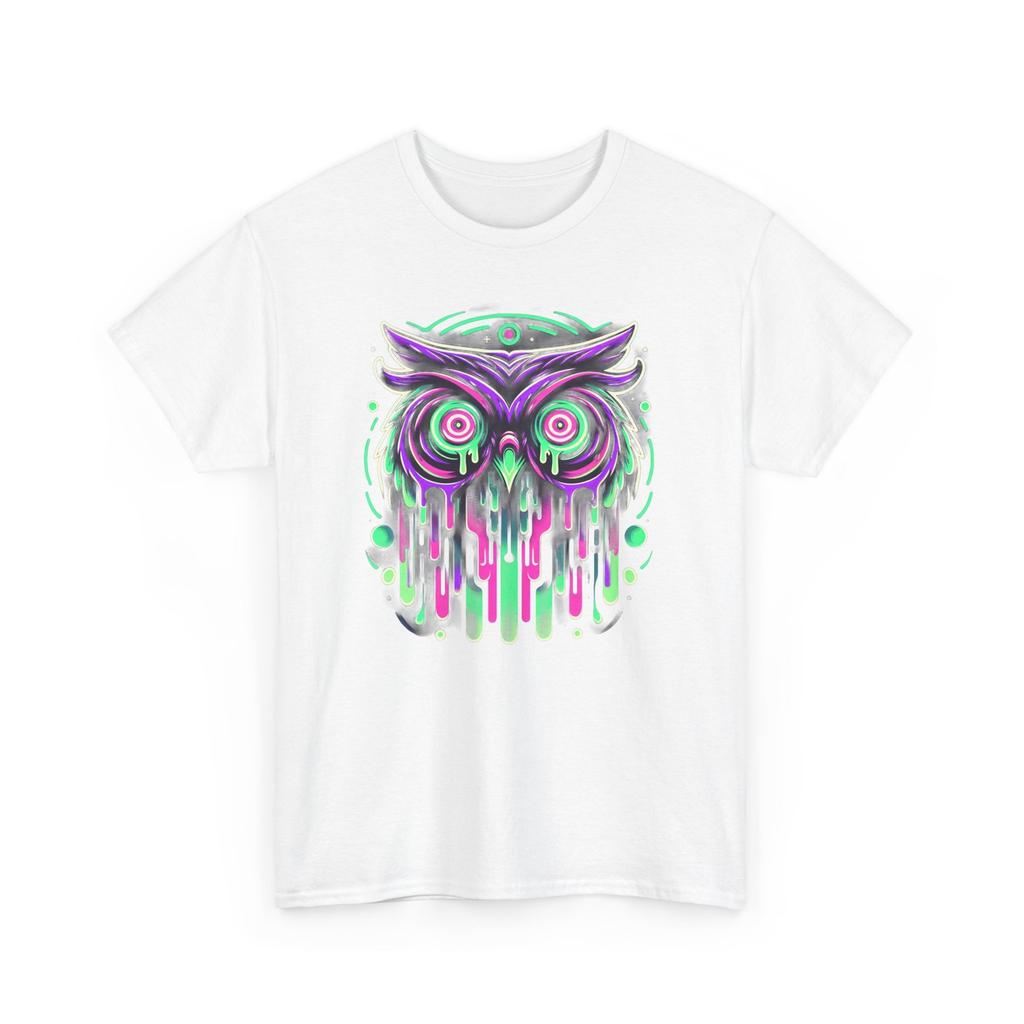 Psychedelic Owl Drip Art T-Shirt - Colorful Neon Graphic Tee