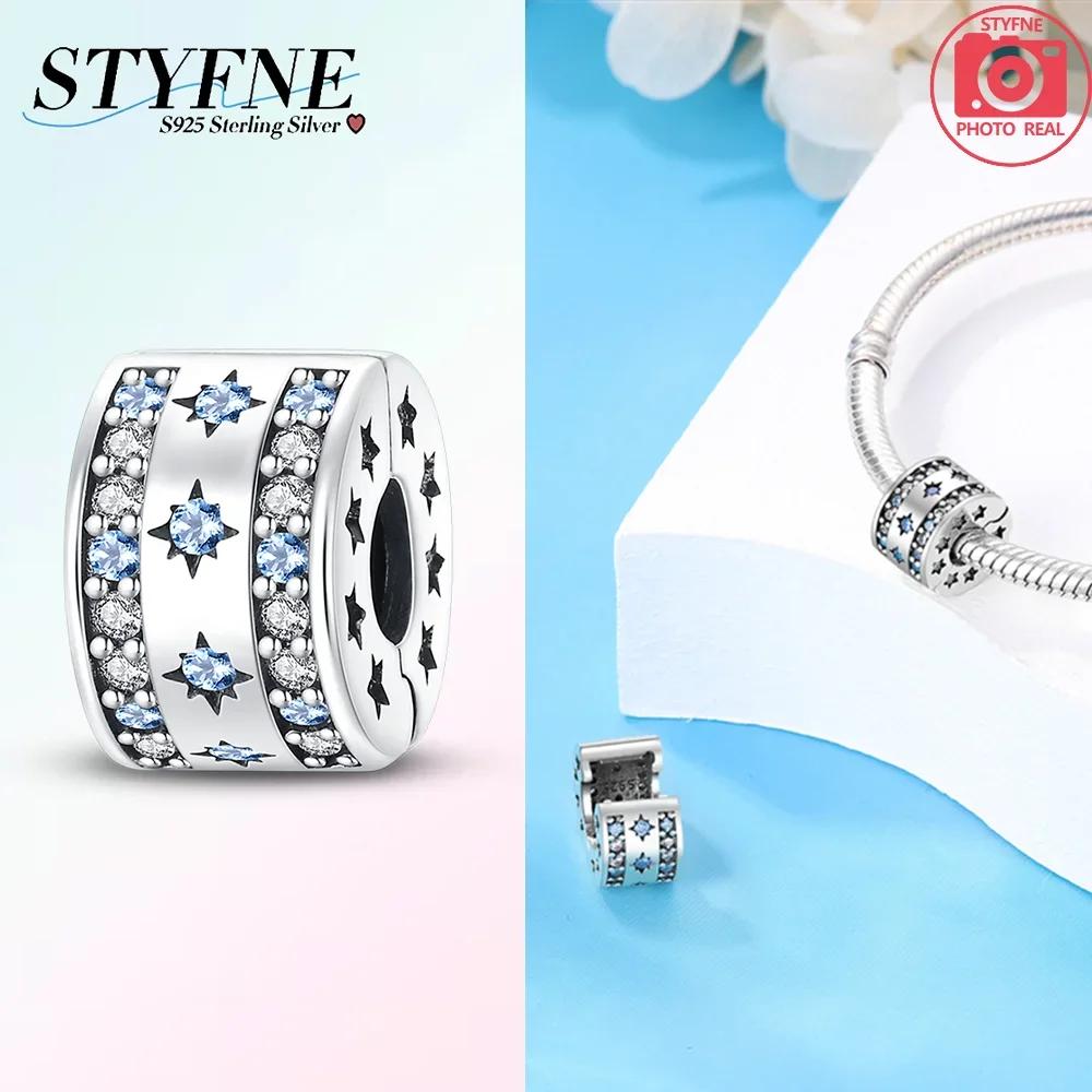 Exquisite Copper Colored Zircon Paving Star Moon Clip Charm Spacer Beads For Women'S Original Bracelet Jewelry Gift