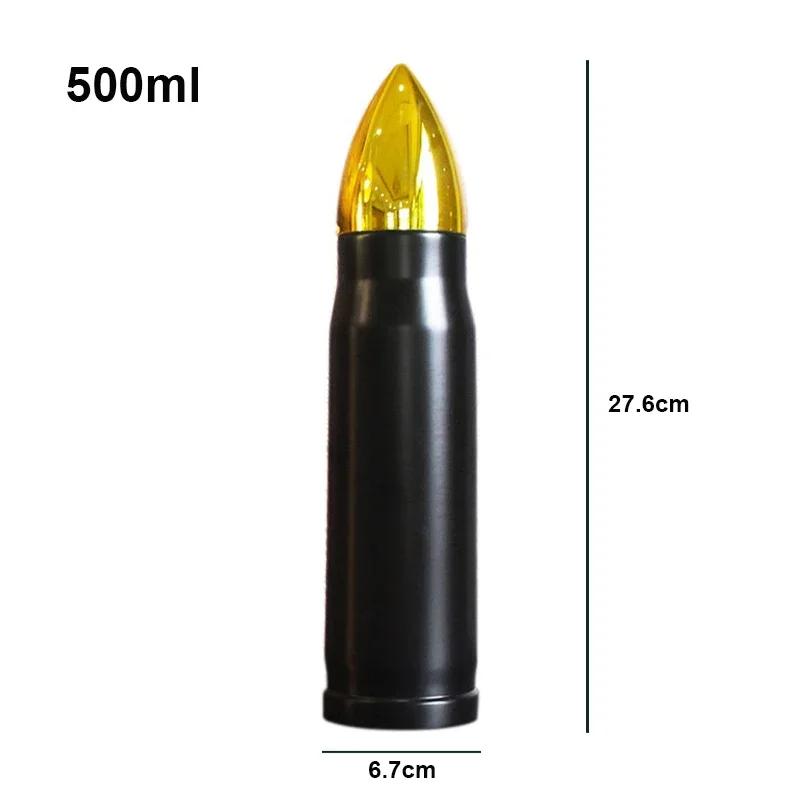 Bottiglia termica a forma di proiettile da 500 ml, grande capacità, in acciaio inossidabile, portatile, thermos, tazza termica per caffè